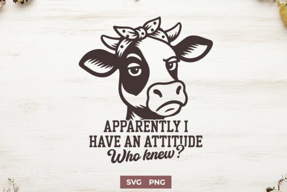 Funny Cow SVG, I Have an Attitude PNG: Graphics for Crafts