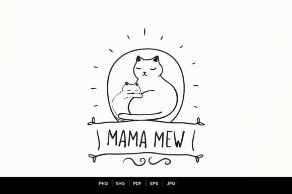 Mama Mew Cute Cat Mom Line Art Design for Graphics and Crafts